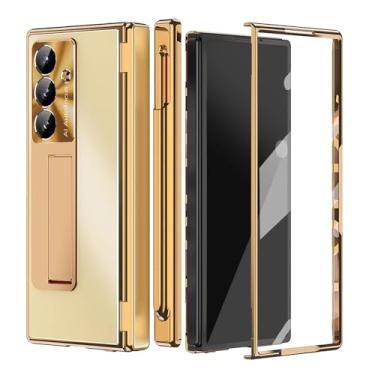 Imagem de HAOMRIYL Capa galvanizada para Samsung Galaxy Z Fold 7, capa de proteção de dobradiça magnética com suporte para caneta ranhura capa de liga de alumínio, dourado, Z Fold 7