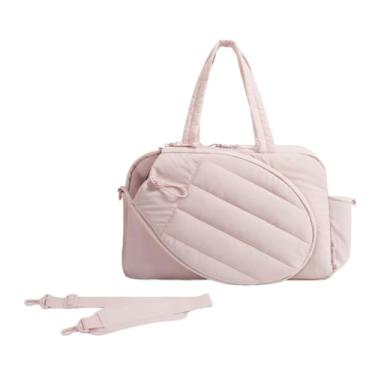 Imagem de SM SunniMix Bolsa de tênis feminina, bolsa para raquete com compartimento para sapatos, bolsas esportivas impermeáveis com bolsos laterais, Rosa