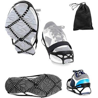 Imagem de ZSFLZS Geladeiras, ganchos de tração com tiras de fita mágica e uma bolsa de armazenamento antiderrapante sobre o sapato/pontas de borracha de borracha antiderrapante para caminhadas na neve e gelo