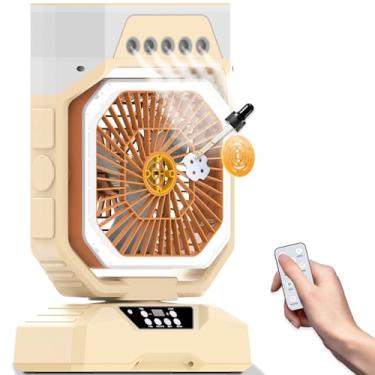 Imagem de Weljoy Ventilador de nebulização portátil, ventilador de acampamento com bateria de 27000 mAh, tempo de execução de 8-66H, tanque de água de 560 mL, luzes LED RGB, saída USB e caixa de aroma para