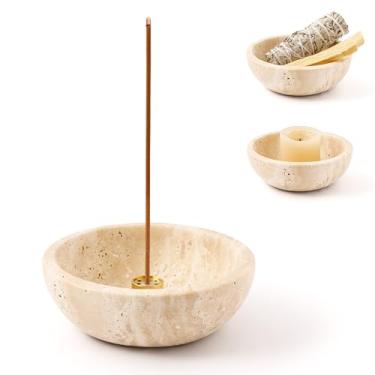 Imagem de WORHE Suporte de incenso travertino, suporte de incenso de mármore natural para palitos com 9 furos de incenso, queimador de refluxo feito à mão, ideal para meditação, ioga, spa, decoração de quarto