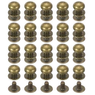 Imagem de PATIKIL Rebites de couro de 12 mm, 20 conjuntos de parafusos de cabeça esférica atrás botão de cabeça redonda Chicago parafuso de mamilo rebite para couro DIY artesanato bolsa cinto reparos, bronze