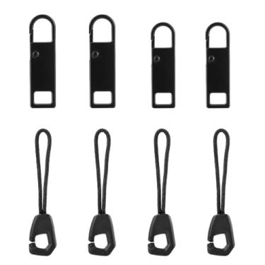 Imagem de 8 Peças Kit Substituição Puxador do Fecho de Correr, 2 Tamanhos Abas Fecho de Correr Metal Removíveis e Cabos Extensão para Reparação Vestuário Mochilas Casacos Calças Botas Tendas (Preto)