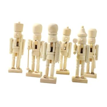 Imagem de Fenteer 6x Quebra-nozes de madeira DIY para decoração de Natal, artesanato infantil, bonecos de quebra-nozes em branco para entrada de escritório e casa