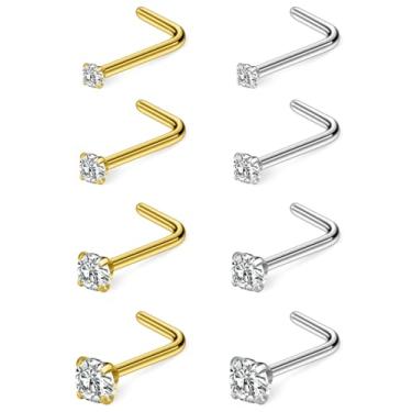 Imagem de Ftovosyo 8 peças de anéis de nariz para mulheres 1,5/2 mm/2,5 mm/3 mm zircônia cúbica parafuso de narina piercing hipoalergênico de narina 20 g 18 g, Metal Cristal, Zircônia cúbica