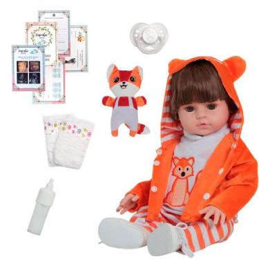 Imagem de Bebê Reborn Realista Masculino Cabelo Castanho 30 Frases - Cegonha Reb