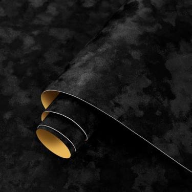 Imagem de ReWallpaper Papel de parede preto para quarto, papel de parede de veludo preto removível para artesanato, faça você mesmo, 44,5 cm x 2 m
