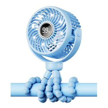 Imagem de Bearwind Mini ventilador de carrinho portátil para viagem, rotação de 360°, luz noturna LED de 4 velocidades, com clipe para ventiladores operados por bateria recarregável, ventilador sem fio com