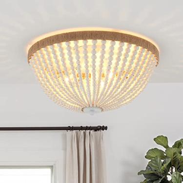 Imagem de VANZARLA Diâmetro 38 cm Boho Luminária Embutida Grânulo de Madeira, Lustre de Quinta, Luminária de Teto Rústica Antiga para Cozinha Corredor Entrada Lavanderia Quarto Quarto Quarto Passagem