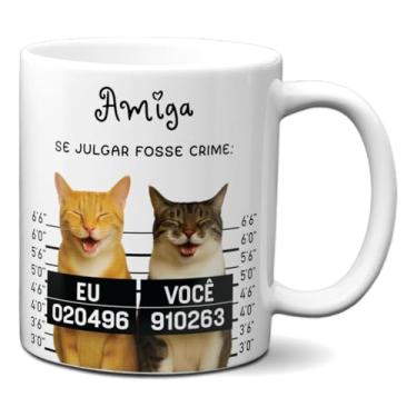 Imagem de Caneca Amizade Se Julgar Fosse Crime Gatos Engraçados Amiga (Branca)