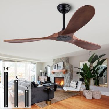 Imagem de QUTWOB Ventilador de teto de madeira de 132 cm, sem luzes com controle remoto, ventiladores de teto de madeira com 3 lâminas sem luz para pátio, garagem, sala de estar, quarto, escritório, interno