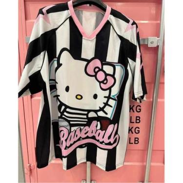 Imagem de Camiseta Hello Kitty Com Decote Em V Para Mulheres E Homens, Leve, Res