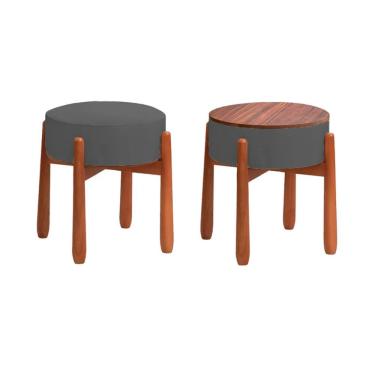 Imagem de Puff Decorativo Redondo Luxo - Tecido Cinza Noturno