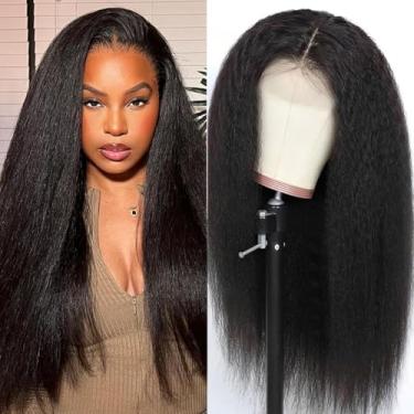Imagem de Peruca de cabelo humano 4x4 HD Lace Front Wigs 180% densidade Kinky Straight Wig cabelo virgem brasileiro yaki fechamento de renda reta peruca de cabelo humano preto natural 20 cm