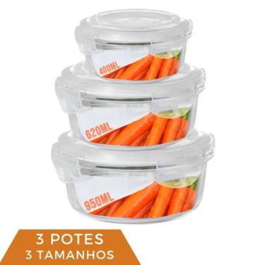 Imagem de Jogo 3 Tamanhos Pote Vidro Hermético Marmita Kit Redondo - Quality Hou