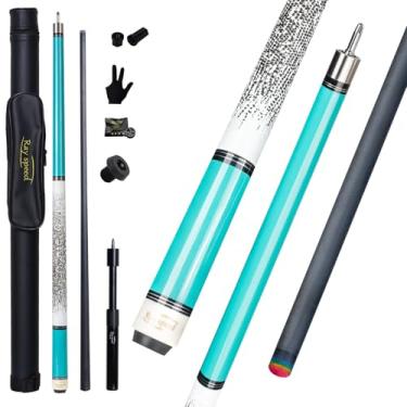 Imagem de Ray speed Bastão de sinuca de fibra de carbono 12,5 mm ponta arco-íris de baixa deflexão com junta de pino Uni-loc e bastão de extensão para piscina (Cyan-Pro)