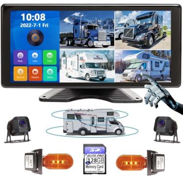 Imagem de Tela sensível ao toque 128 GB DVR Dash Cam Audio 10,36 polegadas 4K câmera reserva 4 divisões grande monitor e gravador integrado para trailer, caminhão, trailer, parte traseira, frontal, visão