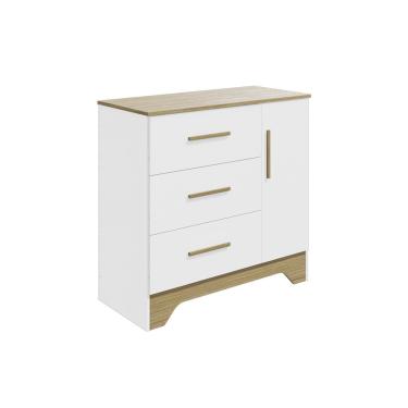 Imagem de Cômoda Bebê Popy Retrô c/ 1 Porta e 3 Gavetas Branco/Amendoa - Peroba