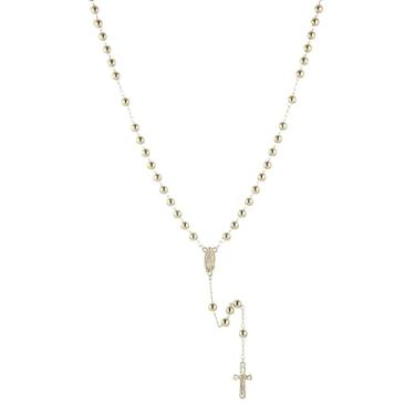 Imagem de HZMAN Colar de rosário com cruz para mulheres, crucifixo de latão dourado, Virgem Maria, colares em forma de Y, Latão, Sem Pedra Preciosa