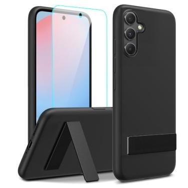 Imagem de Capa para celular Samsung Galaxy S25 FE 5G com protetor de tela de vidro, [3 formas de suporte] Capa protetora de silicone TPU Slim Fit à prova de choque para Samsung Galaxy S25 FE - preta