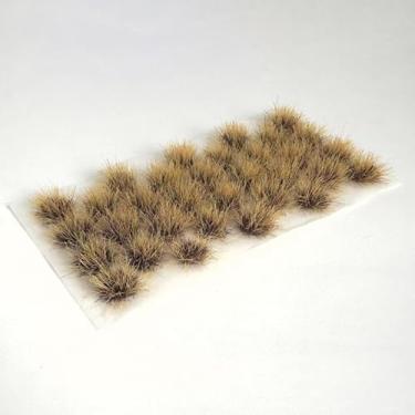 Imagem de 32 peças de diorama de 8 mm de altura - flores-grama arbustos em miniatura amarelo acastanhado - grama estática para modelo-trem-cenário, terreno de jogos de guerra, dioramas e artesanato DIY