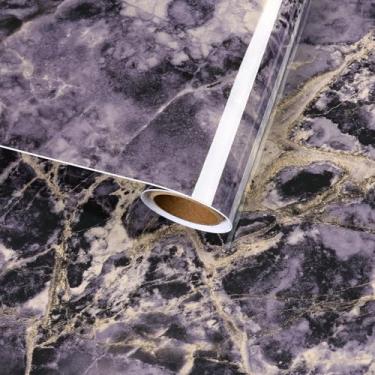 Imagem de VaryFloral Papel de contato de mármore preto dourado roxo para cozinha, papel de parede de granito brilhante violeta, papel de parede de vinil para mesa, mesa, autoadesivo, cobertura de balcão 30 x