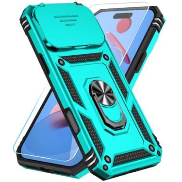 Imagem de SunStory Capa de telefone para telefone 17 Pro Max com protetor de tela HD e capa de câmera deslizante e suporte de anel girado, [grau militar] capa de telefone para telefone 17 Pro Max (azul-petróleo