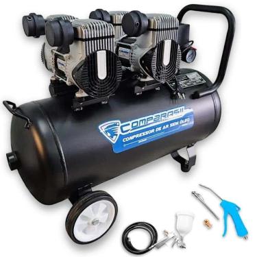 Imagem de Compressor Portátil 10 Pés 1HP 50L sem Óleo 1200*2-50L COMPBRASIL com Kit 6 Pçs FERRARI
