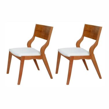 Imagem de Kit 2 Cadeiras de Madeira Maciça Multilaminada e Estofada Pérola Espresso Móveis Champagne/Off White