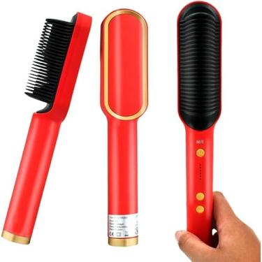 Imagem de Prancha Escova Alisadora Com Pente Profissional Bivolt Vermelha