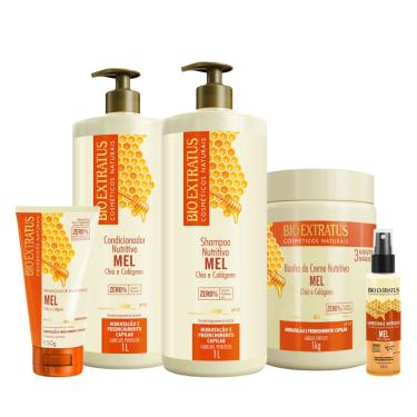 Imagem de Kit Bio Extratus Mel Shampoo Condicionador Máscara 1L Finalizador 150g Umectante