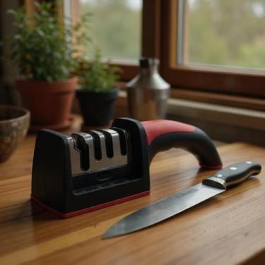 Imagem de Amolador afiador de facas 3 em 1 em aço inox profissional - KAZA TEM I