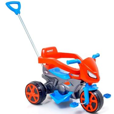 Imagem de Moto Andador Infantil Triciclo Pedal Alça de Empurrar Barra Proteção Aranha