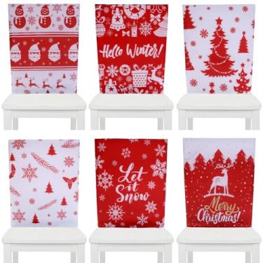 Imagem de EUBUY 6 peças de capas de cadeira de Natal, capas vermelhas clássicas para assento de jantar de fazenda de inverno para casa, cozinha, hotel