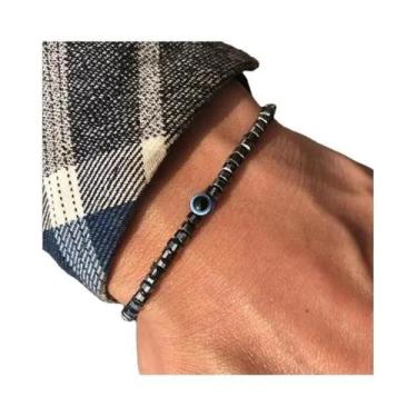 Imagem de Pulseira Minimalista De Pedra Natural De 4mm Com Olho Grego Para Homen