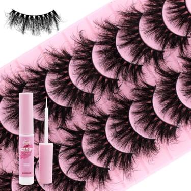 Imagem de FADVAN Cílios postiços de vison falso volume 6D olho de gato longo faixa dramática cílios que parecem extensões com cola de cílios olho de gato grosso pacote de 10 pares-D02