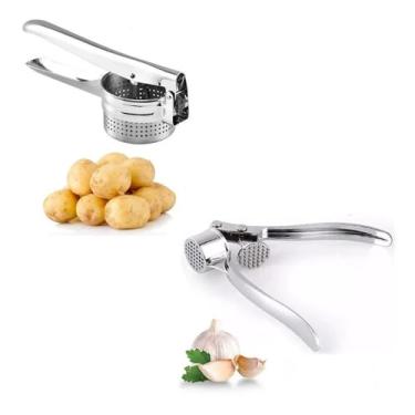 Imagem de Kit Amassador De Batatas Inox + Espremedor De Alho Profissional Fácil De Limpar