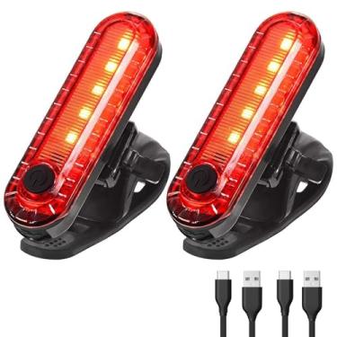 Imagem de YUERWOVER Pacote com 2 luzes traseiras de bicicleta recarregáveis USB-C para andar à noite, luzes traseiras de bicicleta dianteiras e traseiras, lanterna de LED vermelha brilhante de segurança com 4