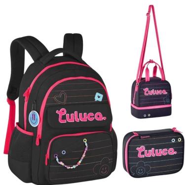 Imagem de Kit Mochila De Costas Em Nylon Oficial Luluca Lu24610 Preto