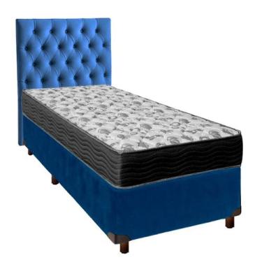 Imagem de Conjunto Cama Box Azul Solteiro + Colchão D33 Iso100 Ortobom + Cabecei