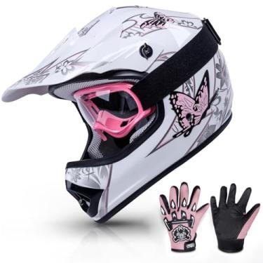 Imagem de Capacete de motocicleta TCMT Dot para jovens e crianças Motocross Offroad Street Capacete de motocicleta Branco Motocross Motocross ATV Capacete + Óculos + LuvasTCMT Medium XF270205-M