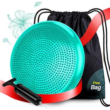 Imagem de Almofada flexível RFAQK Wobble com tampa para bomba e mochila – Disco de equilíbrio de assento extra grosso e assento para melhorar a postura, núcleo, estabilidade para crianças sensoriais em sala de aula, treino e cadeira de escritório