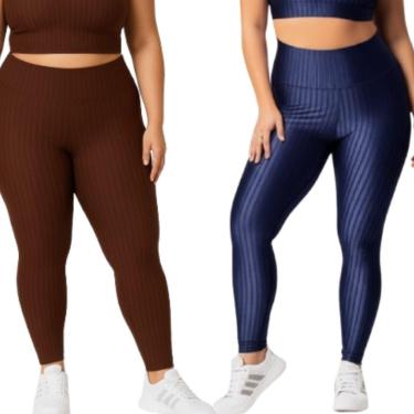 Imagem de KIT 2 Calça Legging Plus Size New Zig 3D Serra e Mar Poliamida Cós Alto Musculação Moda Fitness-Feminino
