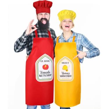 Imagem de Shyyween Conjunto de 4 peças de ketchup e mostarda, chapéu e avental de chef de tomate para casais de Halloween, fantasia masculina e feminina para adultos