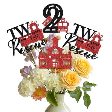 Imagem de 12 Pcs Two The Rescue Centerpiece Stick, Fire Truck Happy 2nd Birthday Party Decoration,Baby Shower Party Supplies Red Black Glitter