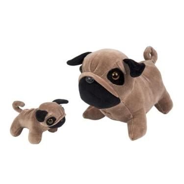 Imagem de Pug Grávido de Pelúcia, Marrom e Preto, Material Antialérgico, Mãe 28x19x13cm com Filhote 12x8x7cm, Brinquedo Educativo