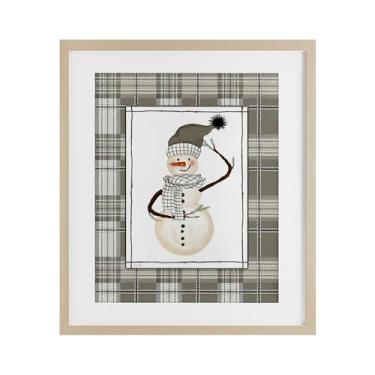 Imagem de Stupell Industries Impressão emoldurada de bétula xadrez verde boneco de neve de inverno sob vidro, design de Cindy Jacobs, 40 x 33