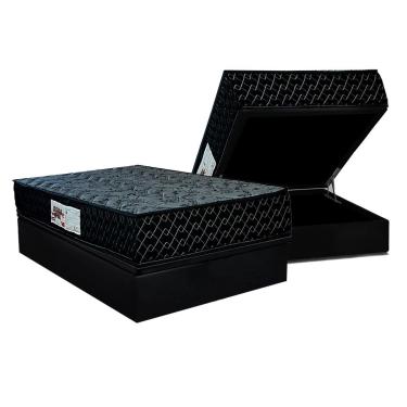 Imagem de Cama Box Baú Casal: Colchão Anatômico Paropas AG65 Prime Gold Black + Base CRC Suede Black (138x188)