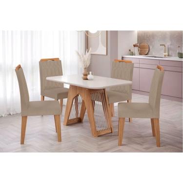 Imagem de Conjunto: Mesa de Cozinha Carol Tampo Madeirado c/ Vidro 130x80cm e 4 Cadeiras Paola Nature/Suede Joli Chocolate - Cimol