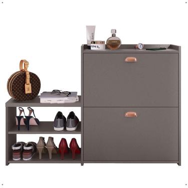 Imagem de Sapateira Hall Entrada 2 Gaveta Basculante Puxador Concha Banco Prateleira Porta Sapatos Sala Quarto Retrô Milano - RPM  